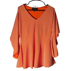 Marc Bouwer‎ Top Women's Size Large Flare Angel Sleeve V-Neck Seam Detailed Top